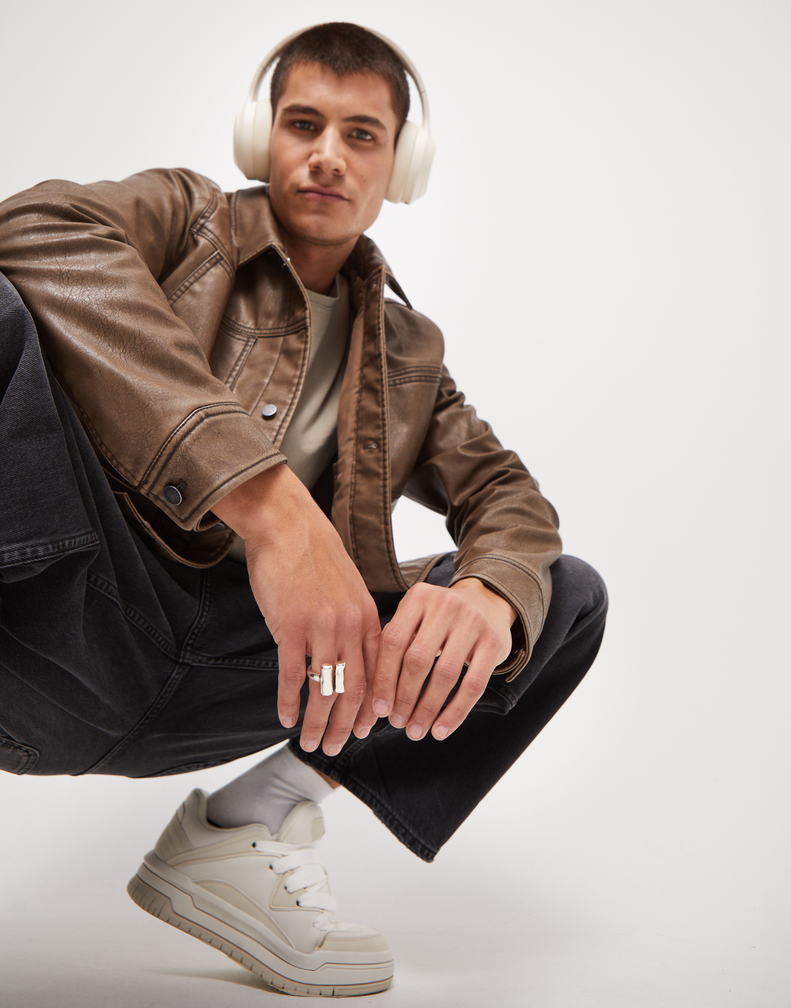 Anello placcato argento sterling con due tubi verticali, Argent, large thumbnail